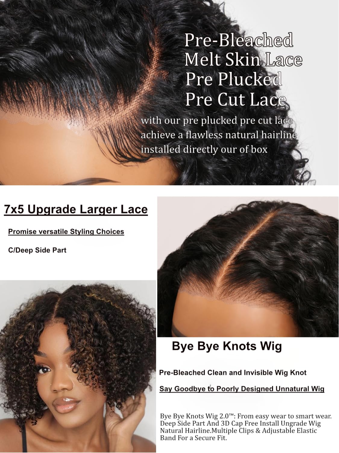 UNICE 8 Inch Short Curly Bob Wig - 100% Human Hair Glueless Wig with Bye Bye Knots, Pre Plucked & Bleached Knots, 7x5 Lace Closure - Ombre Brown Ready-to-Wear Bob Wig for Daily Wear, Cosplay & Special Occasions