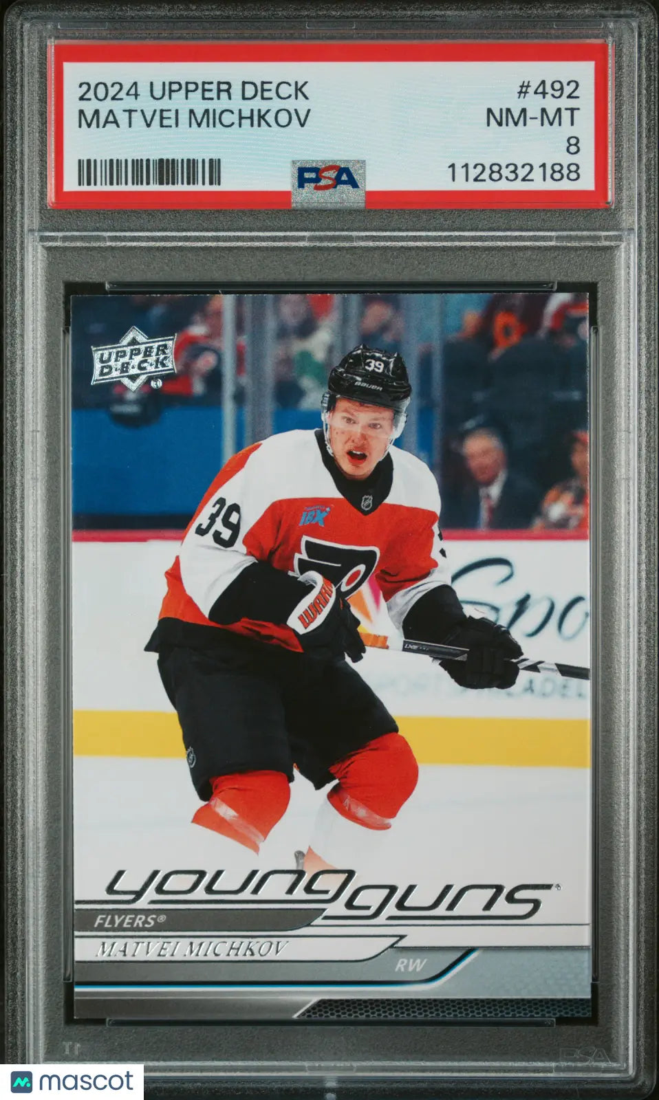 2024-25 Upper Deck Series 2 Hockey Matvei Michkov Young Guns Rookie Card PSA 8 - Collectible Sports Trading Card for NHL Fans & Memorabilia Collectors