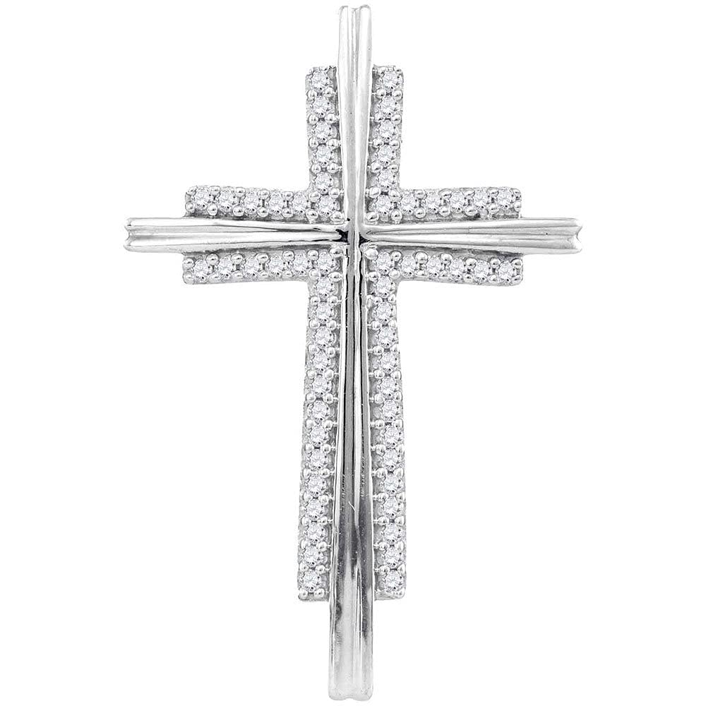 10K White Gold Women's Round Diamond Cross Pendant Necklace - 1/8 CTTW Religious Jewelry for Baptism, First Communion & Everyday Wear
