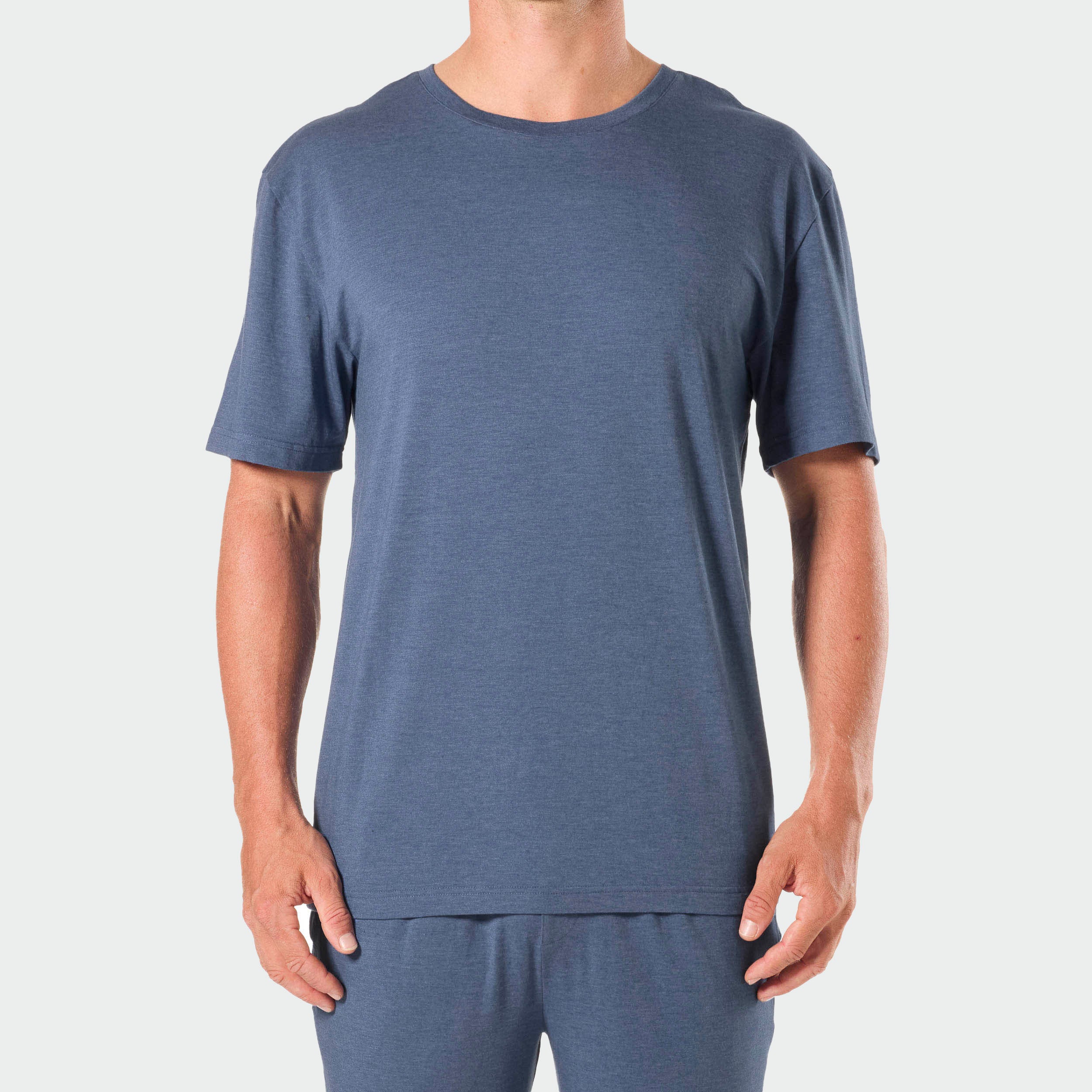 Men's Soft Bamboo Crew Neck Sleep Tee - Breathable Comfort Pajama Shirt for Nightwear & Lounge Wear - Blue Marle