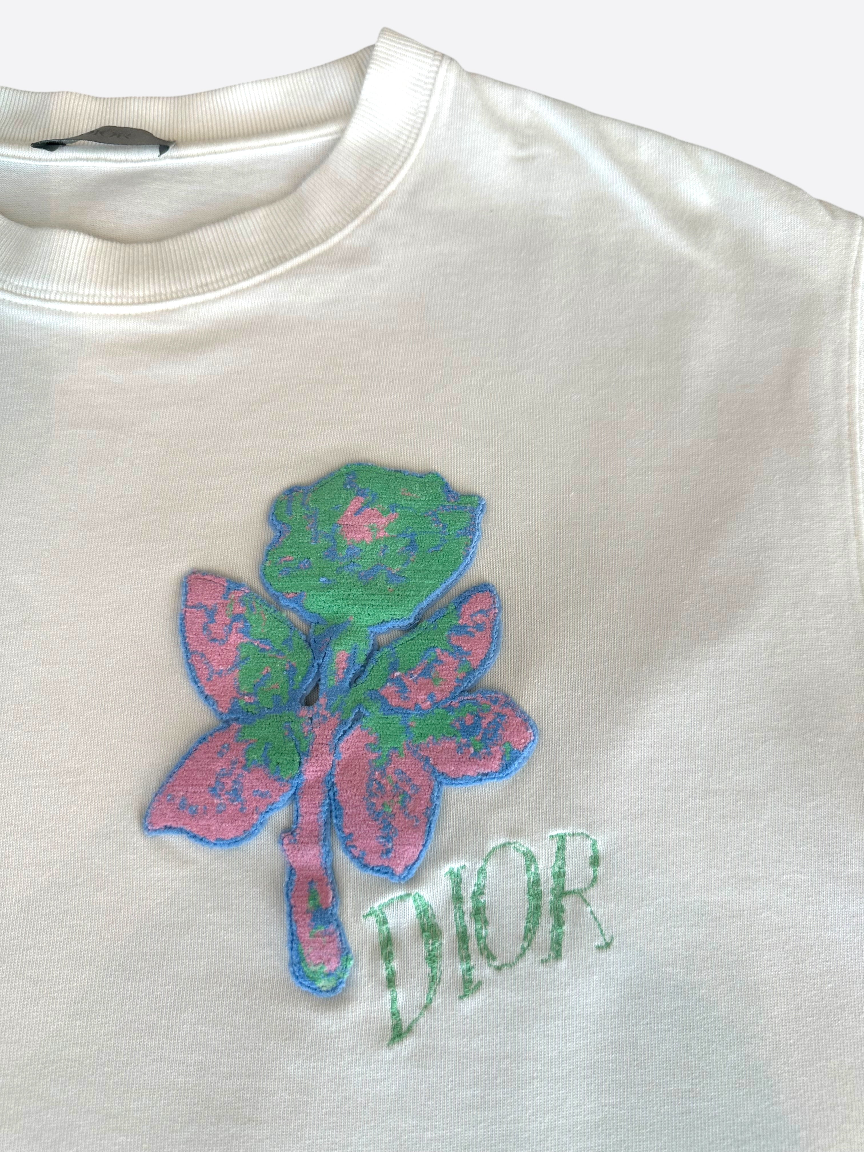 Dior Alex Fonton White Floral Embroidered T-Shirt for Women - Elegant Casual Wear for Parties, Dates & Everyday Outfits