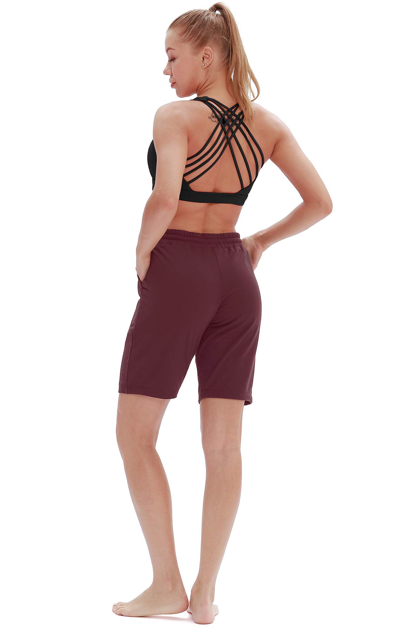 ICYzone Women's Athletic Running Yoga Shorts - High Waist Workout Active Lounge Bermuda Shorts with Pockets for Gym, Jogging & Yoga