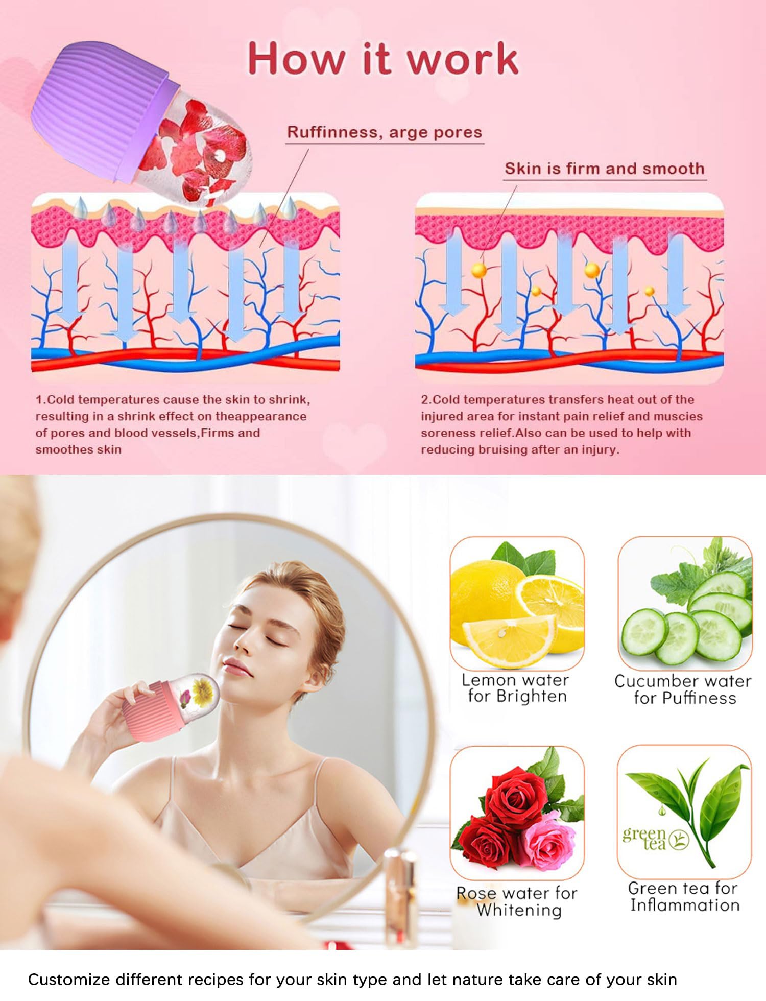 Natural Glow Ice Roller for Face, Eyes & Neck – Reusable Anti-Wrinkle Silicone Facial Massager (2-Pack, Violet) | Reduce Puffiness & Dark Circles, Soothe Skin for a Radiant Look – Perfect for Morning Routine & Post-Workout Recovery