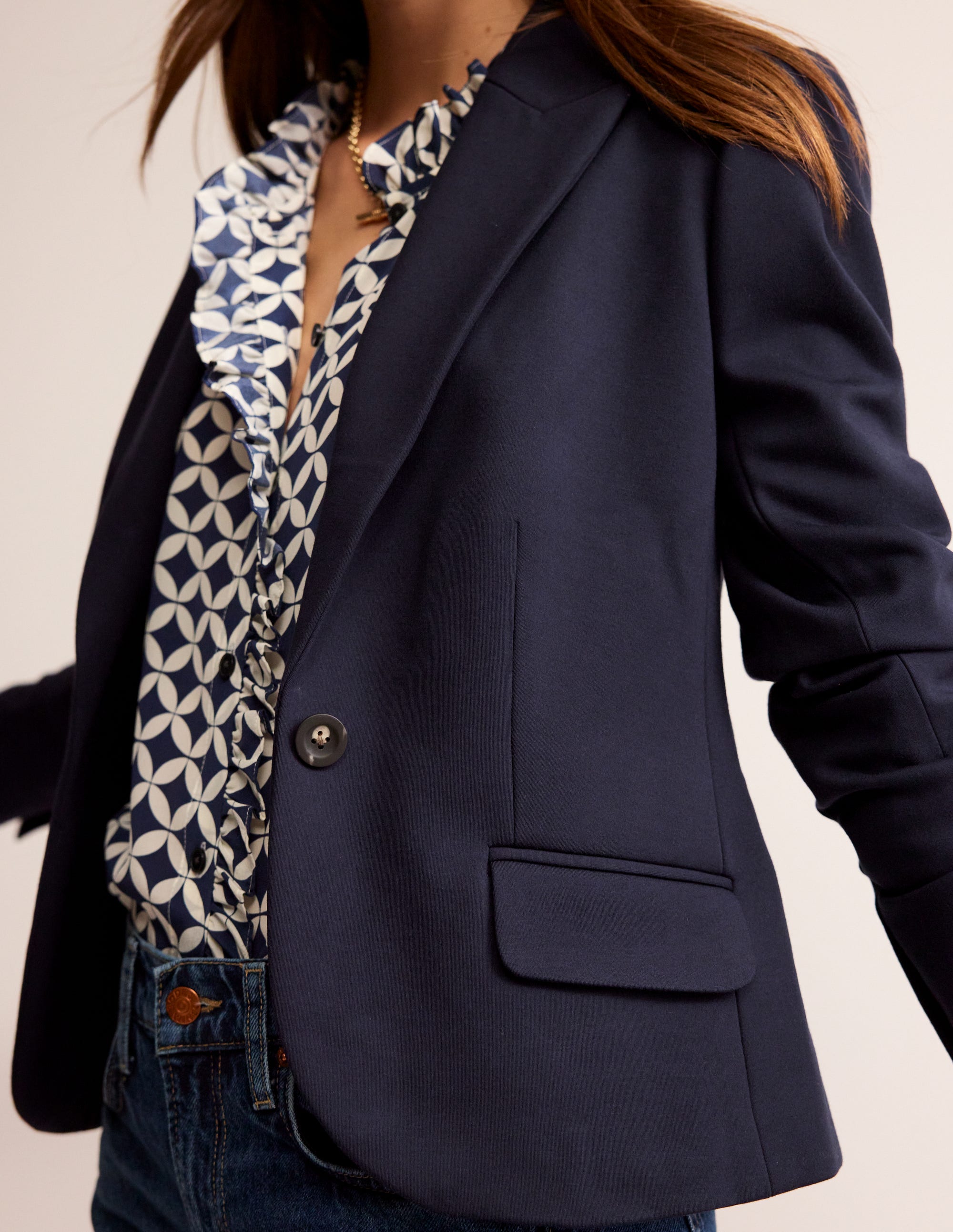 Canonbury Ponte Blazer for Women - Navy Blue Stretch Knit Blazer Jacket - Perfect for Office, Business Meetings & Formal Occasions