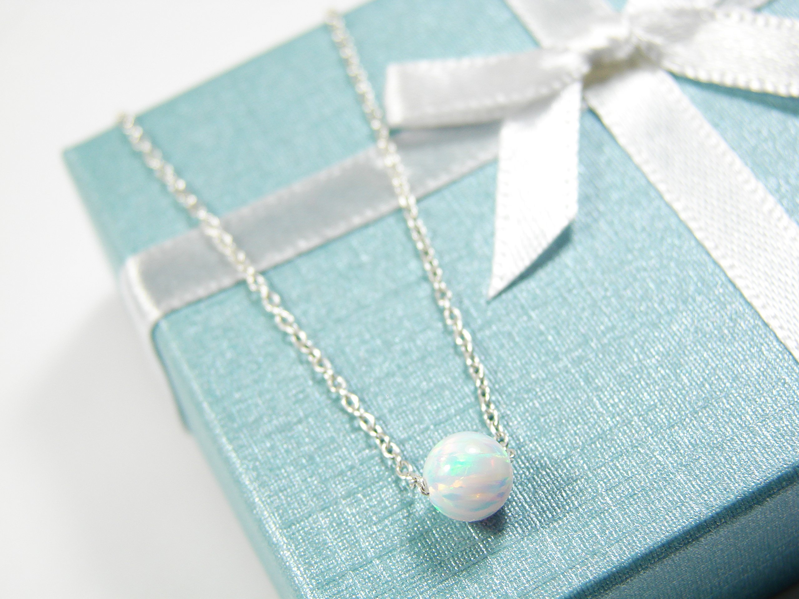 Sterling Silver White Opal Ball Necklace – Dot Opal Bead Necklace for Women, Elegant Layering Jewelry for Everyday Wear & Special Occasions