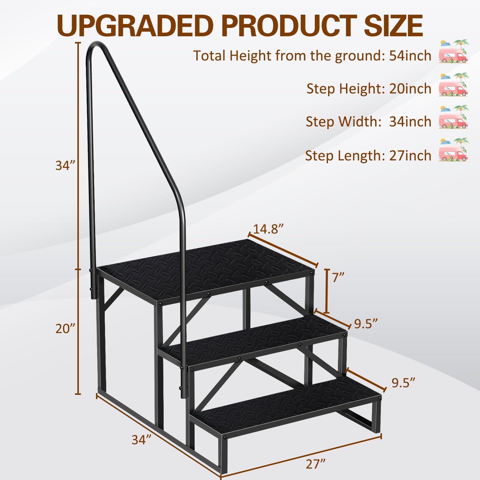 **3-Step Hot Tub Ladder with Handrails – Anti-Slip RV Stairs for Pool, Camper, Trailer & Porch – Durable Above Ground Spa Steps (2 Handrails) for Safe & Easy Access**    *(Perfect for Hot Tubs, Swimming Pools, RV Steps, and Outdoor Deck Use)*