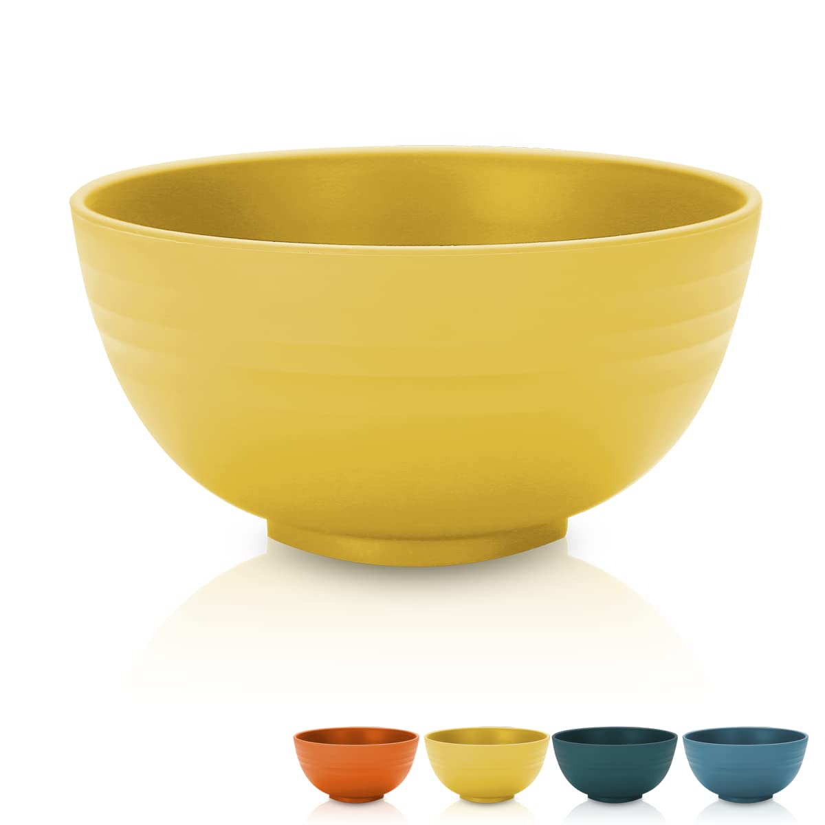 Kyraton 4-Piece Unbreakable Cereal Bowls Set - Lightweight Reusable Bowls for Rice, Noodles, Soup, Salad & Fruit - Dishwasher & Microwave Safe, BPA-Free (Gold Yellow) - Perfect for Family Meals, Camping & Dorm Use