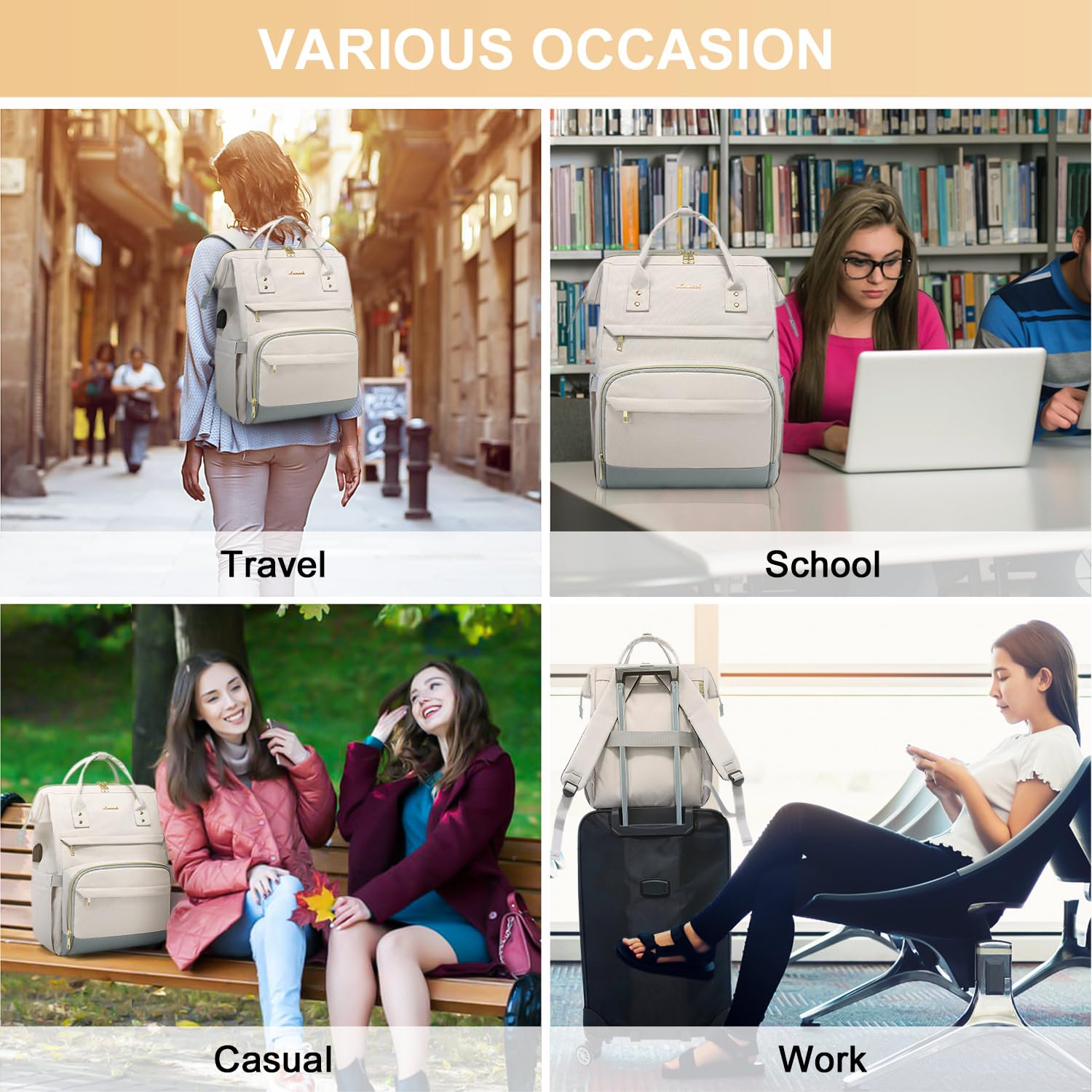 LOVEVOOK Women's Laptop Backpack - Large Capacity 15.6 Inch Travel Backpack with USB Charging Port - Airline Approved Work Bag for College, Nurse, Teacher - Perfect for Business Trips, Commuting & Daily Use