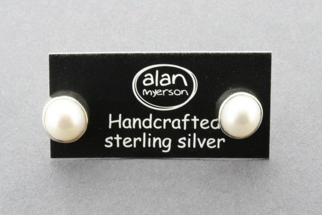 Bezel Pearl Stud Earrings in Sterling Silver - Elegant Jewelry for Women, Perfect for Weddings & Special Occasions