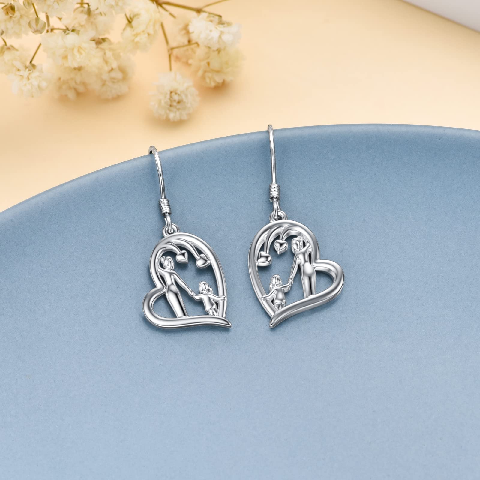 925 Sterling Silver Heart Dangle Earrings - Elegant Mother Daughter Jewelry Set, Perfect Birthday Gift for Women | Valentine's Day, Anniversary & Special Occasion Present