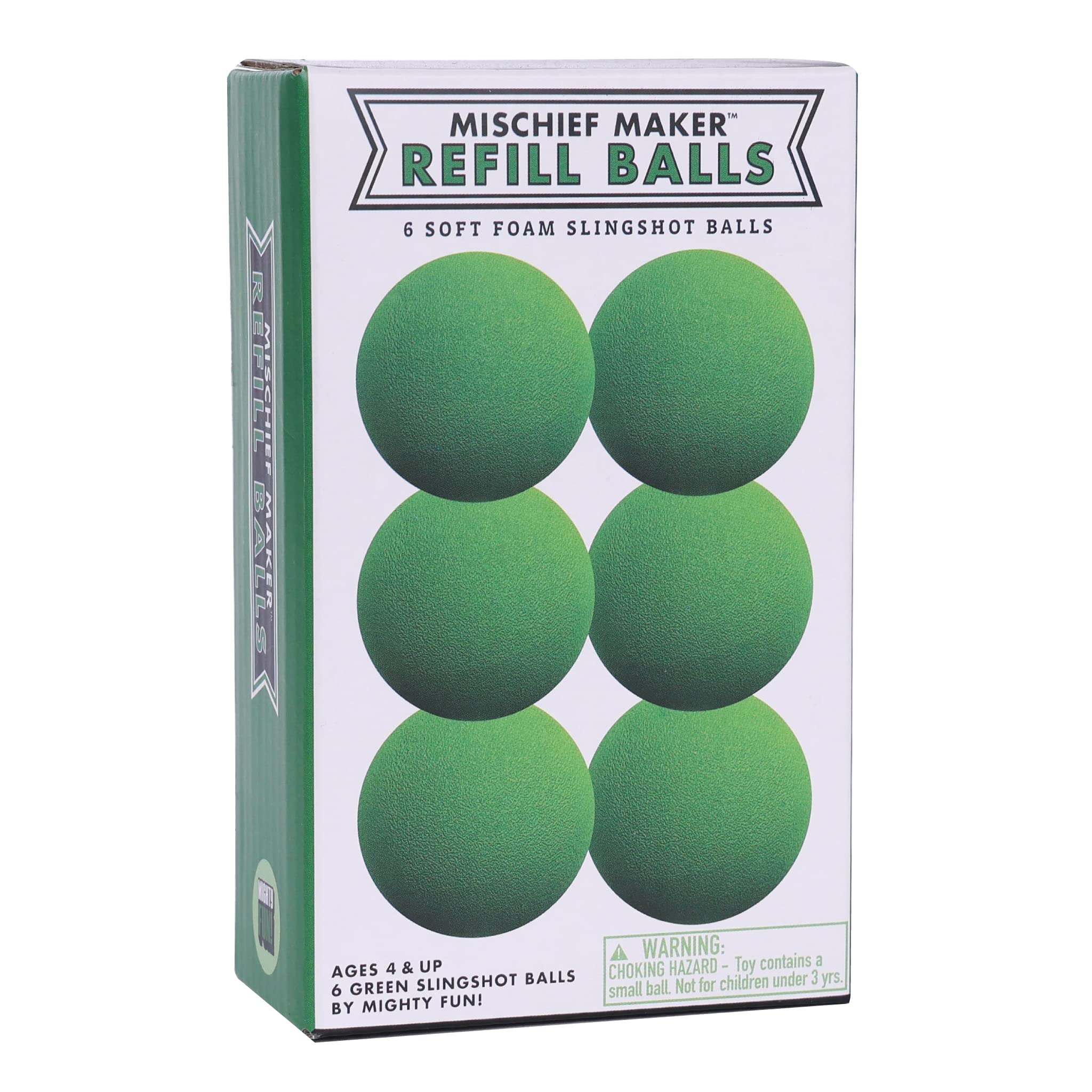 Mischief Maker® Toy Slingshot Foam Balls Refill Pack - 6 Soft Safe Foam Replacement Balls for Kids Outdoor Games, Birthday Party Favors & Backyard Fun - Perfect for Ages 4+ (Green)