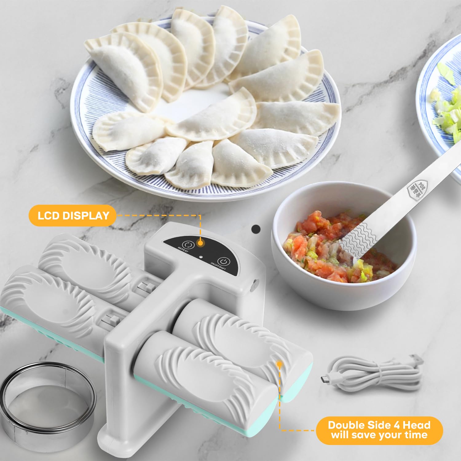 Electric Dumpling Maker Machine - Automatic Dumpling Maker with 2 Molds & 4 Rollers for Perfect Homemade Dumplings | Kitchen Appliance for Asian Cuisine, Party Cooking & Family Meal Prep