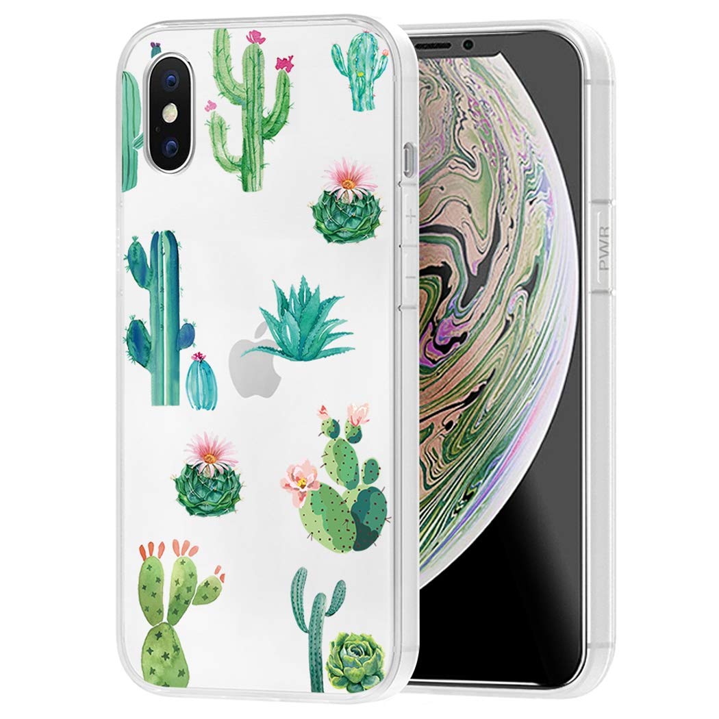 iPhone Xs/X Clear Soft TPU Shockproof Protective Phone Case for Women & Girls - Cactus Design - Perfect for Everyday Use, Travel & Outdoor Activities