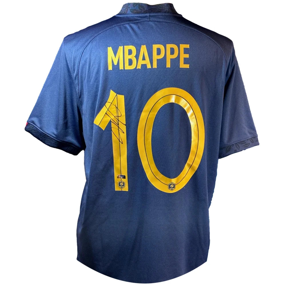Authentic Kylian Mbappé Autographed 2022 France Nike Soccer Jersey with Panini COA - Navy Blue - Perfect for Collectors, Fans & Sports Memorabilia Displays