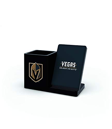 SOAR NHL Vegas Golden Knights Wireless Charger & Desktop Organizer - Fast Qi Charging Station with Phone Stand & Storage for Office, Home, Gaming Setup - Perfect Gift for Hockey Fans