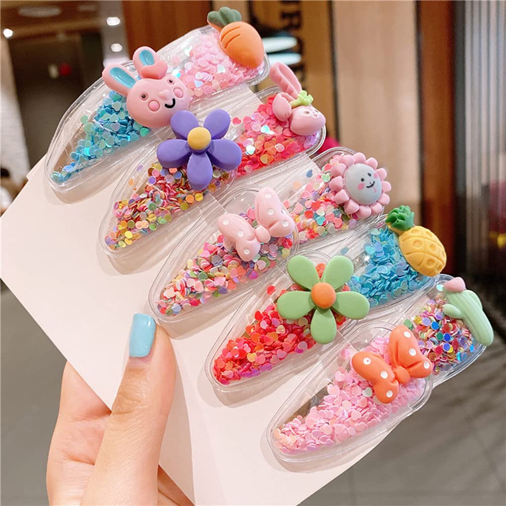 10 Pcs Glitter Hair Clips for Girls - Cute Animal Fruit Flower Snap Barrettes, Sparkly Transparent Hairpins for Kids, Children's Day & Party Hair Accessories | Perfect for School, Birthday, Dance & Daily Wear