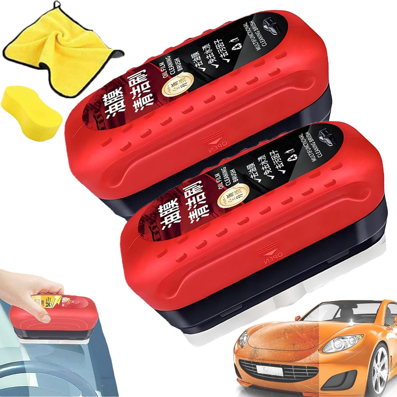 Arhdcompuly Automotive Oil Film Cleaning Brush – All-in-One Oil Film Remover & Glass Cleaner for Car Windshields (2 Pack) – Enhanced Clarity for Clear Driving Visibility – Perfect for Car Detailing & Windshield Maintenance