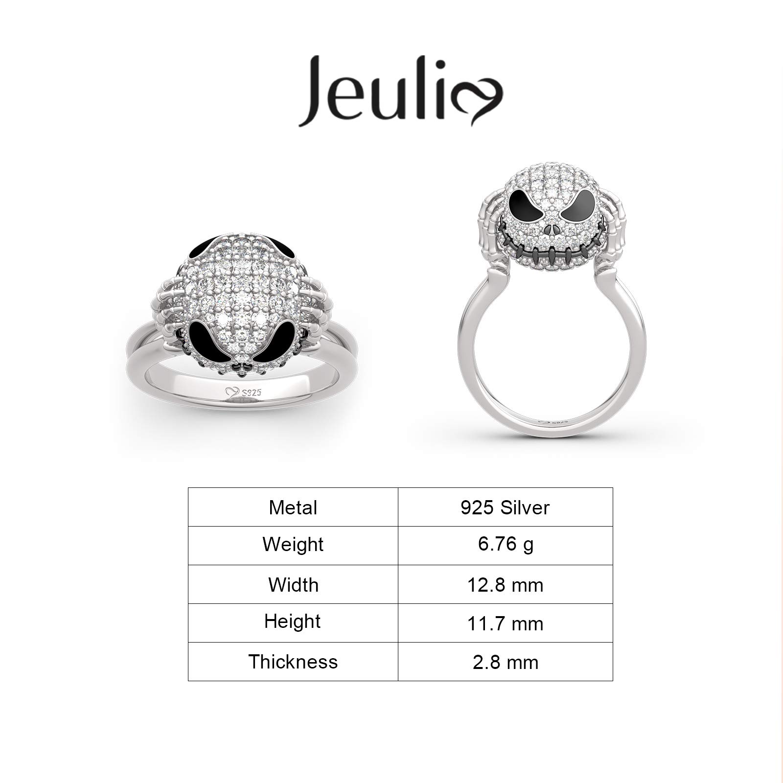Jeulia 4.05ct Jack Skull Ring - 925 Sterling Silver Gothic Jewelry for Women & Men - Halloween, Christmas Gift with Exquisite Packaging - Perfect for Cosplay, Gothic Fashion, and Unique Occasion Gifts