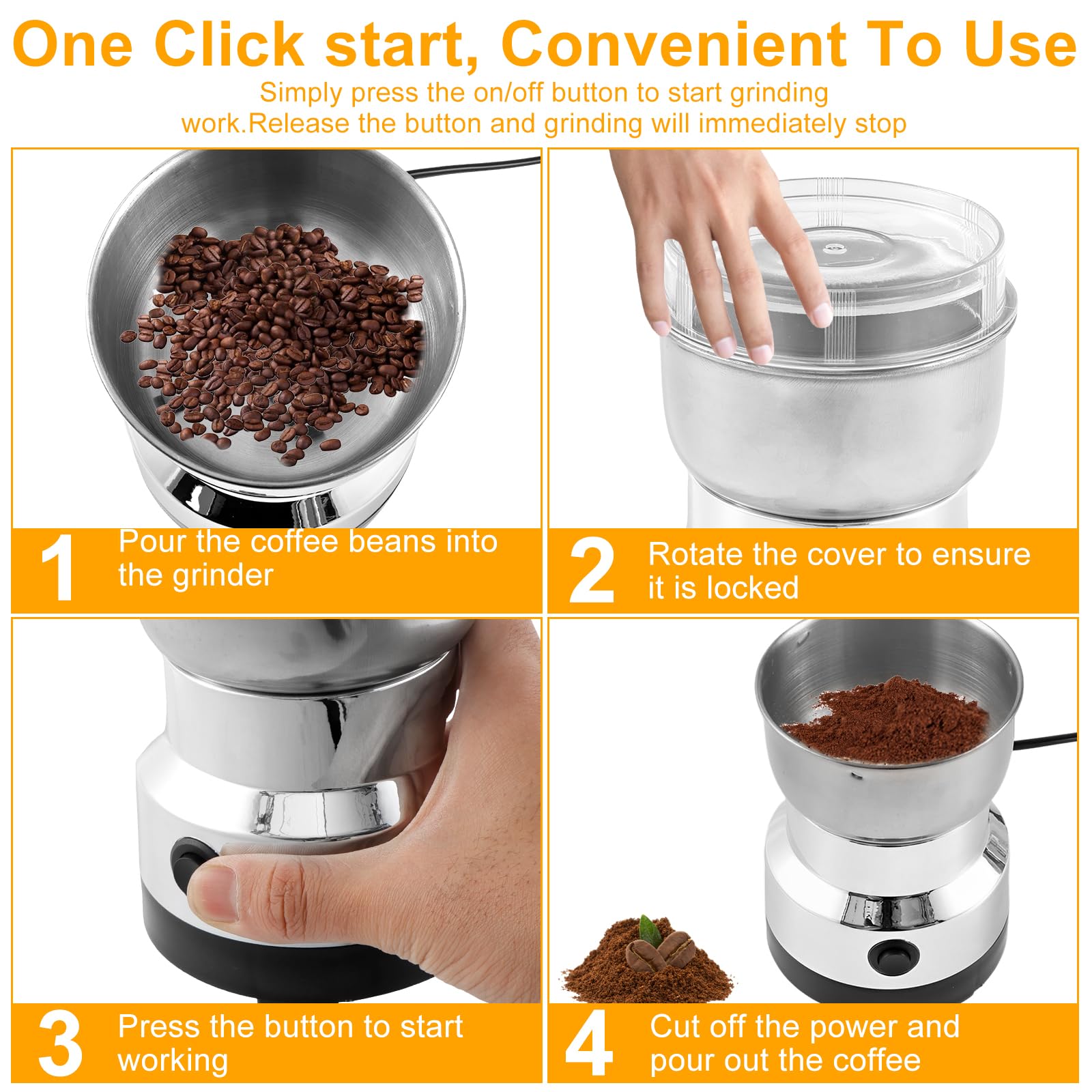 Premium Electric Coffee Grinder 300ml - Mini Stainless Steel Coffee & Spice Grinder with One-Touch Start - Portable Mill for Coffee Beans, Nuts & Spices - Perfect for Home, Office & Travel Use
