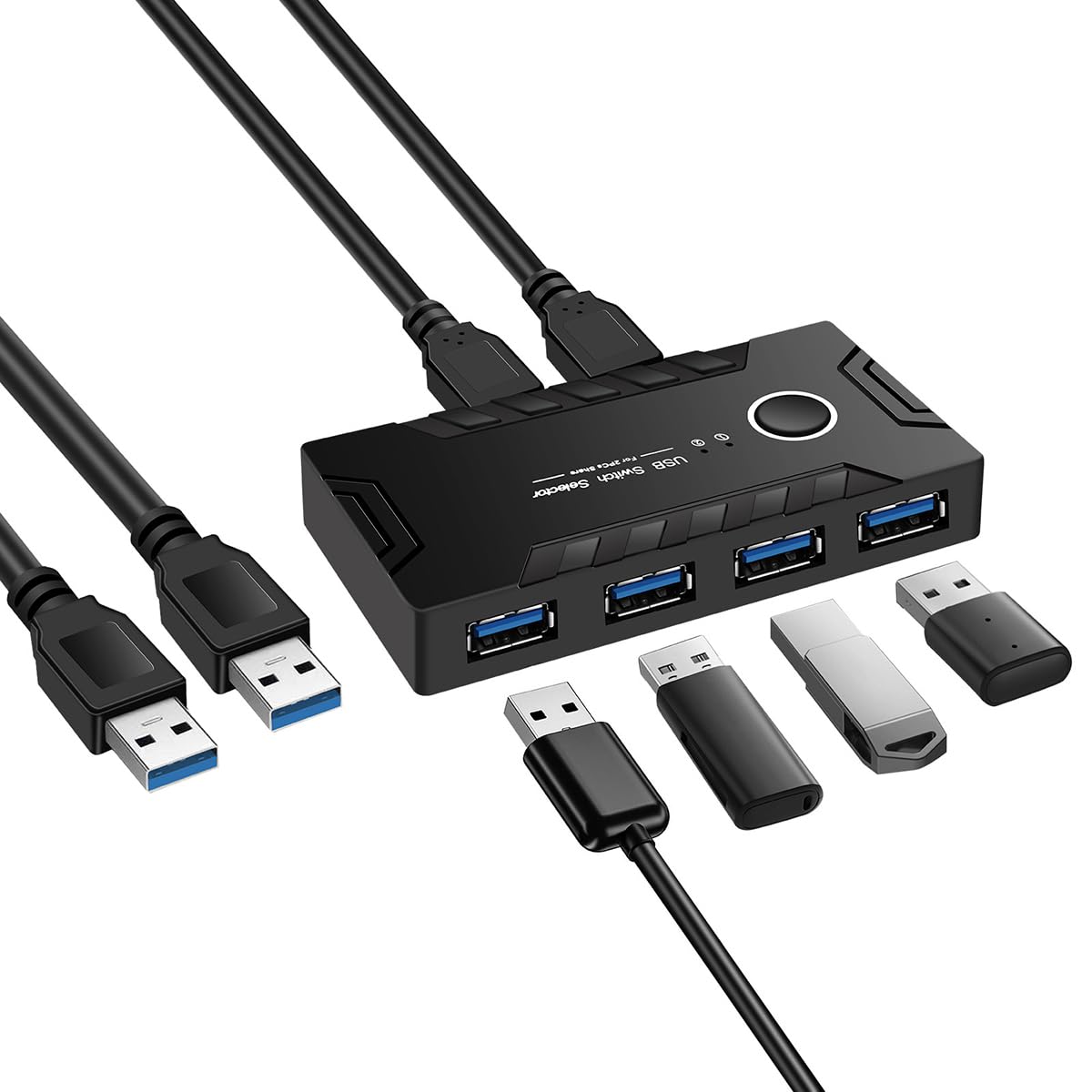 PCIVZXAM USB 3.0 KVM Switch 2 Port Input 4 Port Output - High Speed USB 3.0 Hub for Keyboard, Printer, Monitor - Perfect for Home Office, Gaming Setup & Multi-Device Workstations