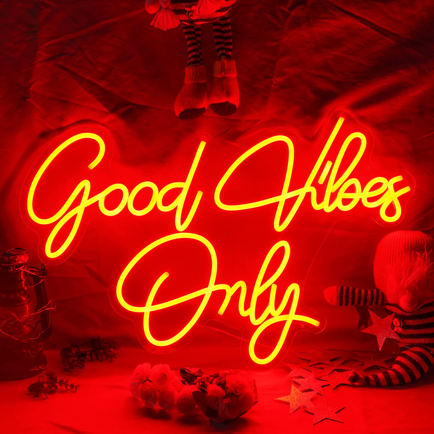 Good Vibes Only Neon Sign Light - Vibrant Wall Art Decor for Home, Bar, Pub & Party | Perfect Gift for Christmas & Rave Events | Red LED Neon Wall Decoration for Apartment & Club