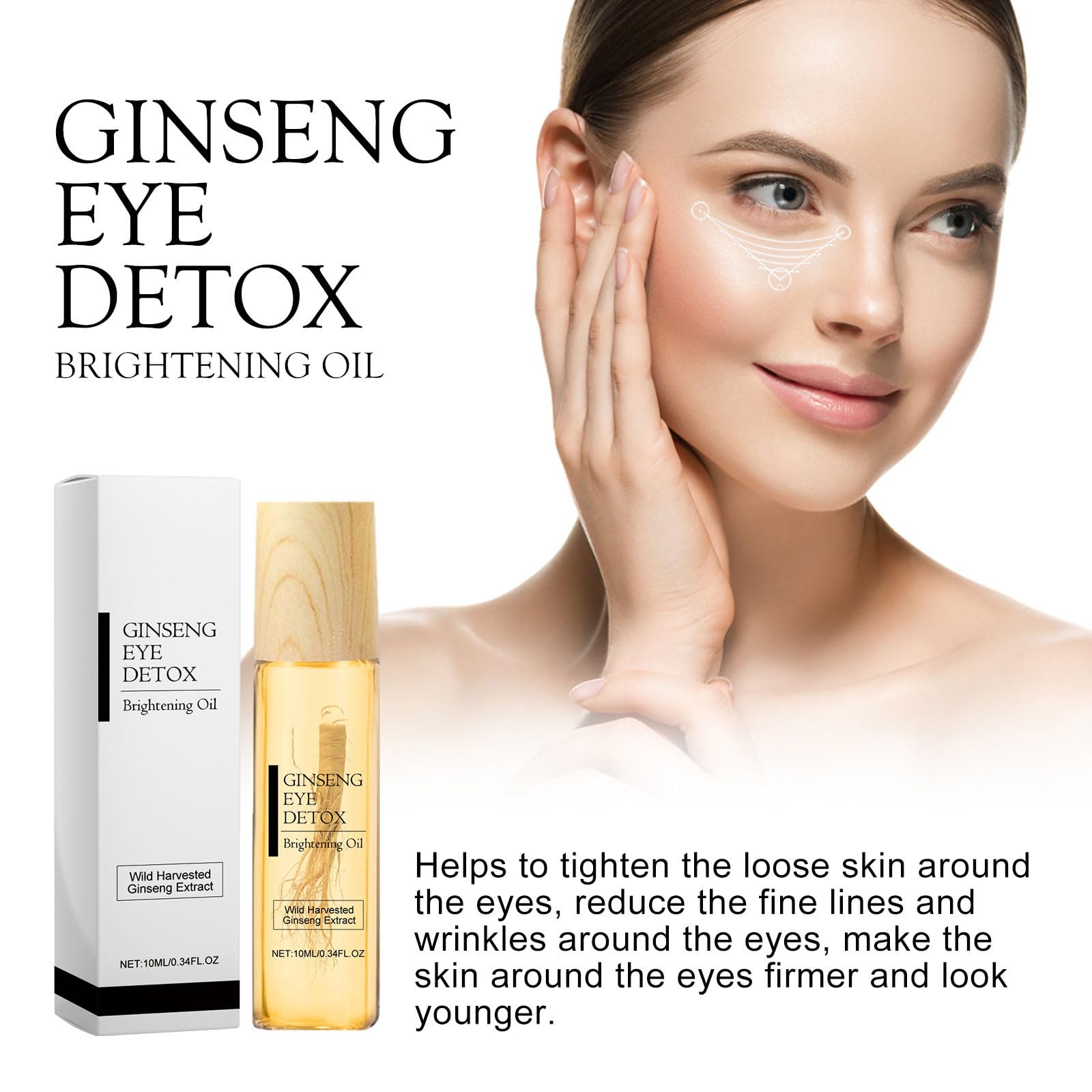 PerlaPanda Ginseng Eye Oil Roller - Anti-Wrinkle & Dark Circle Treatment with Ginseng Extract - Essential Eye Care for Puffiness & Fine Lines - Perfect for Morning Routine & Night Skincare Regimen