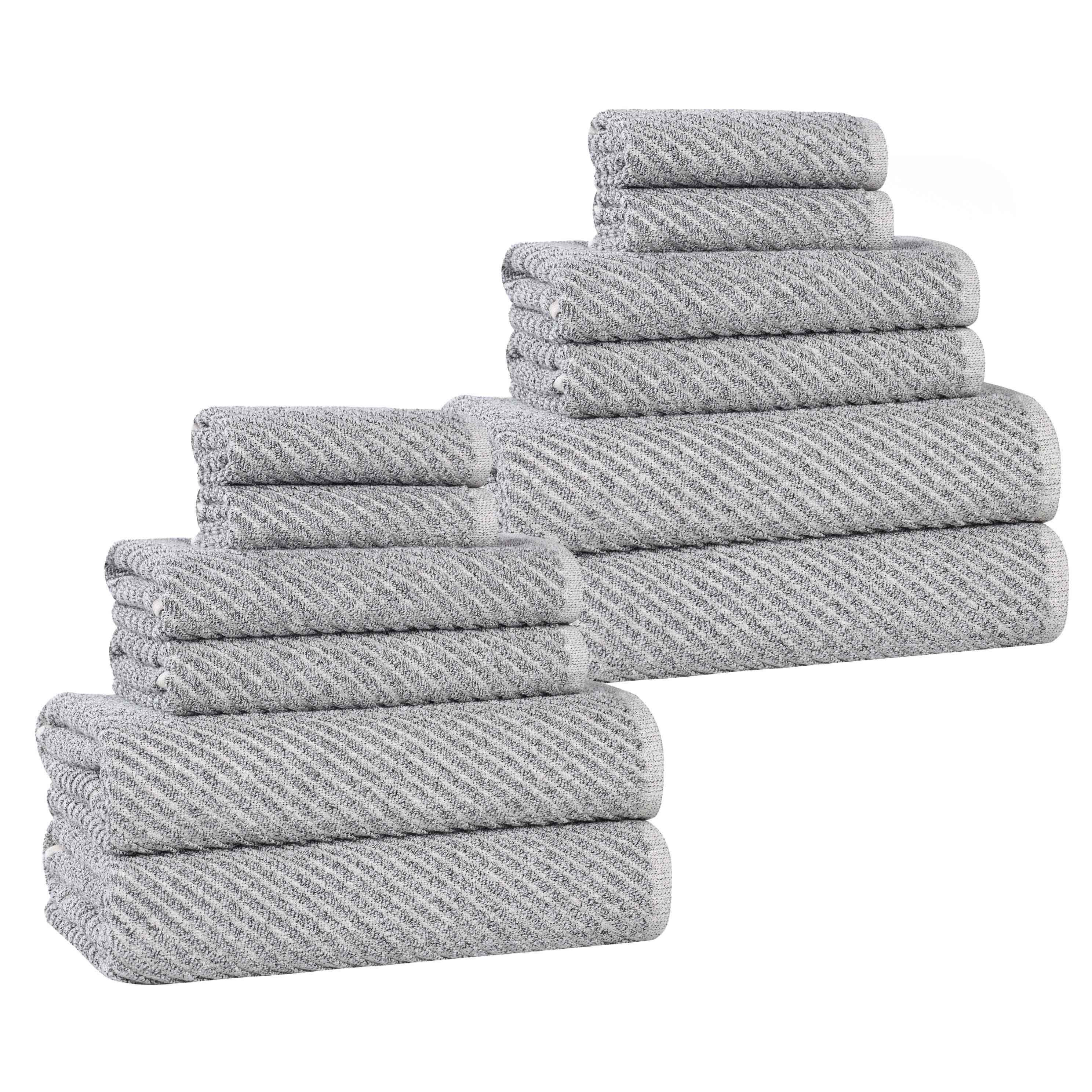 Amelia 12-Piece Cotton Blend Towel Set - Medium Weight Diagonal Stripes for Bath, Spa & Beach - Soft & Absorbent Luxury Towels