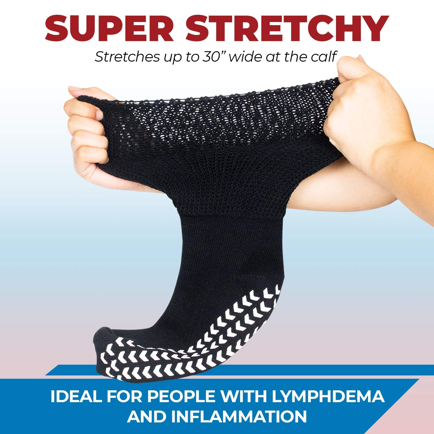 Non-Slip Grip Socks for Men & Women - Hospital Socks with Anti-Skid Soles for Elderly & Diabetic Patients (Size 9-12, Extra Wide Fit for Swollen Feet) - 4 Pairs Black - Perfect for Hospital Stay, Home Recovery and Fall Prevention