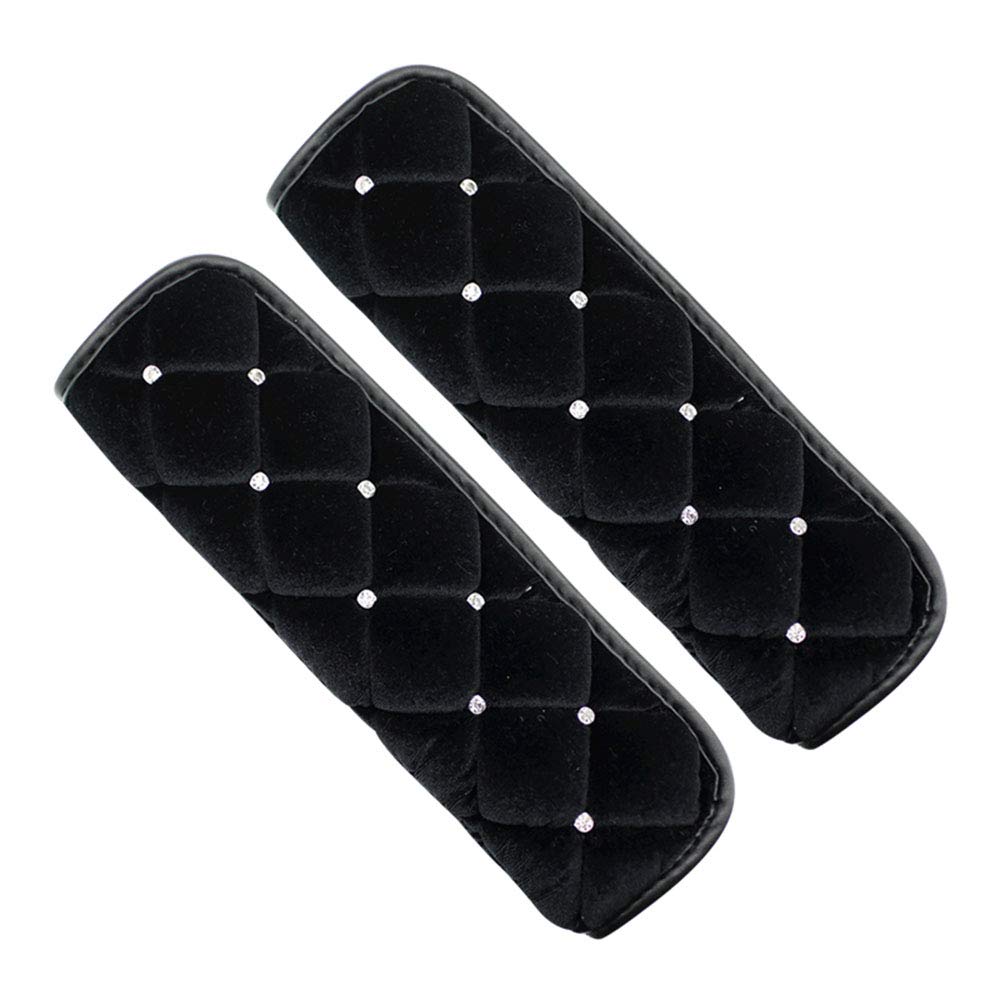 2 Packs Bling Crystal Seat Belt Shoulder Pads - Soft Plush Diamond Car Seatbelt Covers for Women - Elegant Car Accessories for Comfort & Style (Black) | Perfect for Daily Commute, Road Trips & Gift Giving