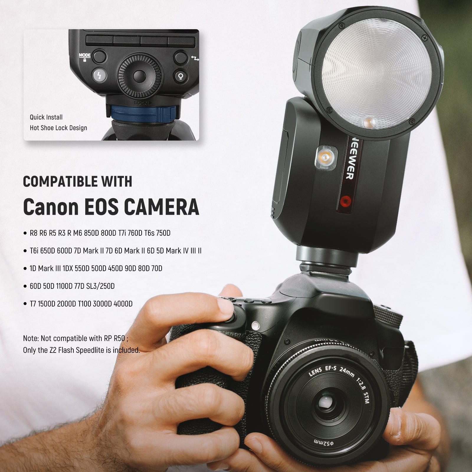 NEEWER Z2 C TTL Round Head Flash Speedlite for Canon - Professional Photography Lighting for Portraits, Weddings & Events