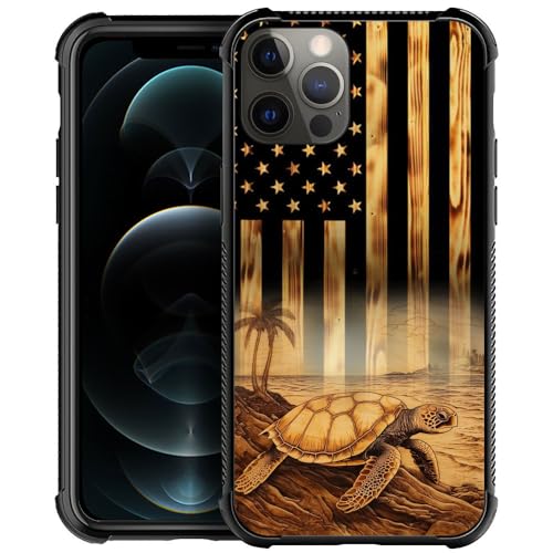 Wood grain American Flag Beach Turtle