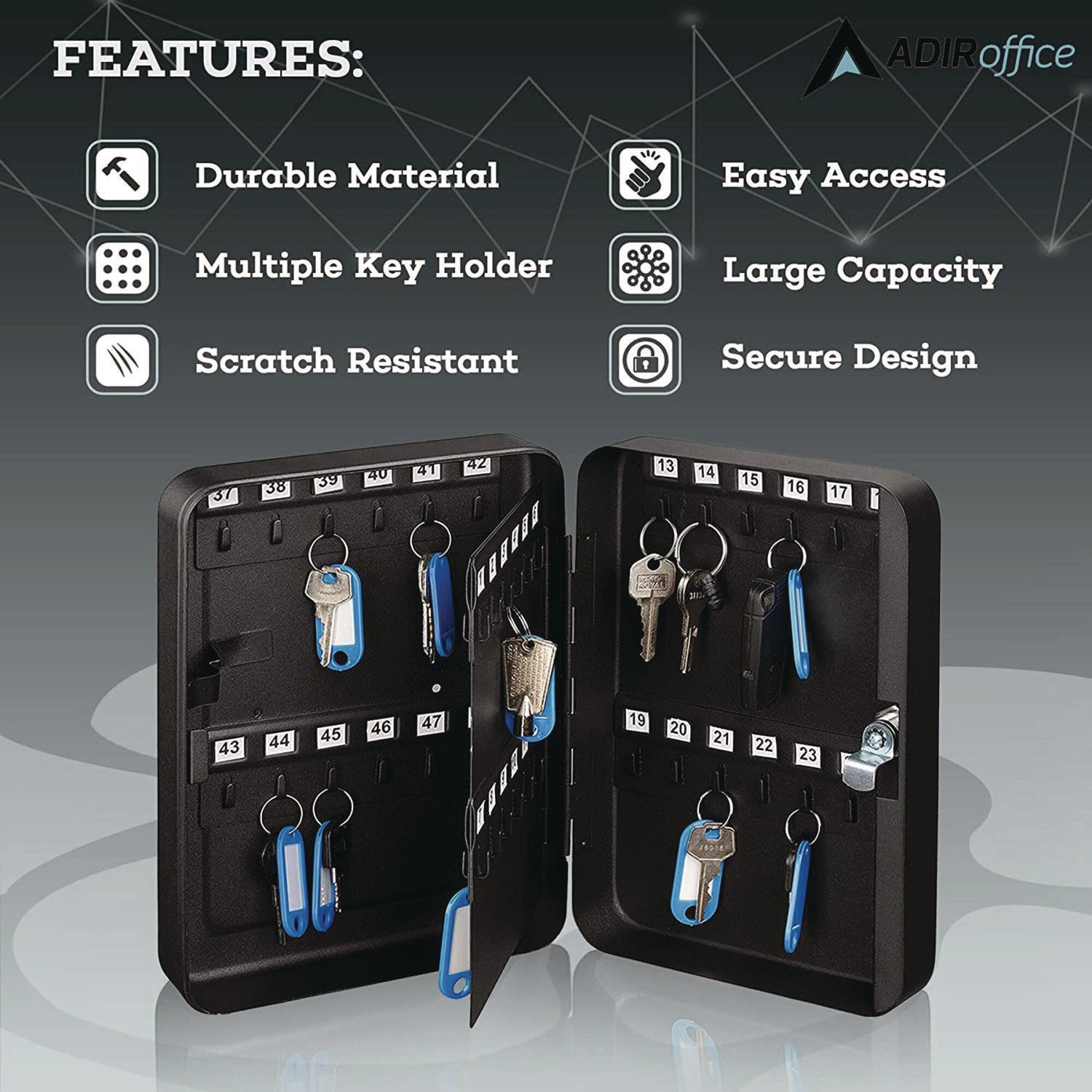 AdirOffice 48-Key Steel Key Lock Cabinet - Secure Key Storage Box with Key Lock, Stainless Steel 304 Construction (7.1