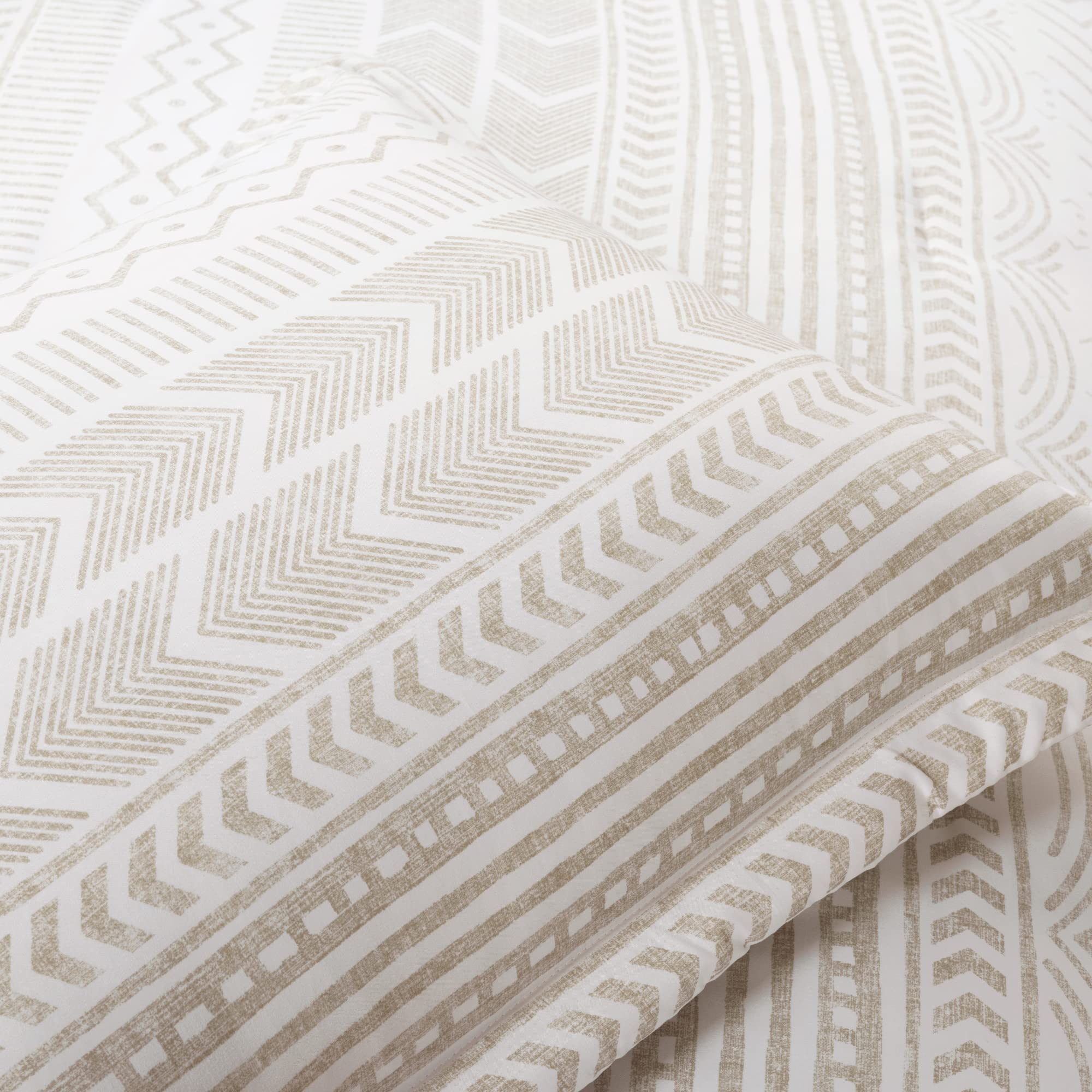 Lush Hygge Reversible Comforter Set - Full/Queen - Taupe & White for Cozy Bedroom