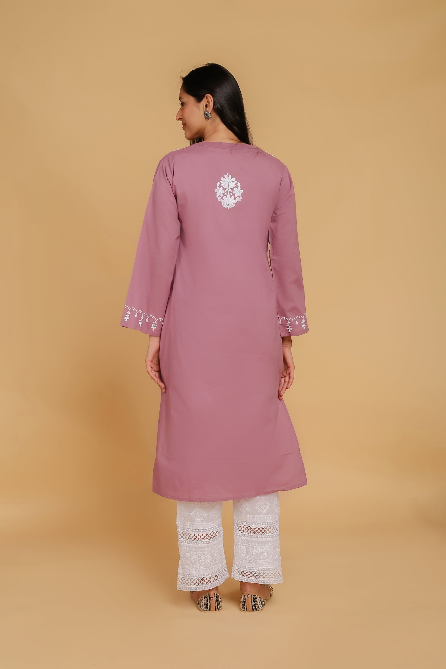 Elegant Saba Chikankari Embroidered Long Cotton Kurta in Peach - Perfect for Festivals, Weddings & Ethnic Fashion