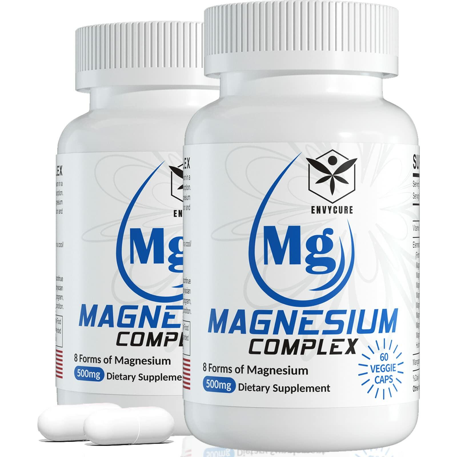 Premium Magnesium Complex Supplement with 8 Essential Forms, 500mg per Serving – Pack of 2 (120 Vegan Capsules Total) for Muscle Recovery, Stress Relief & Better Sleep