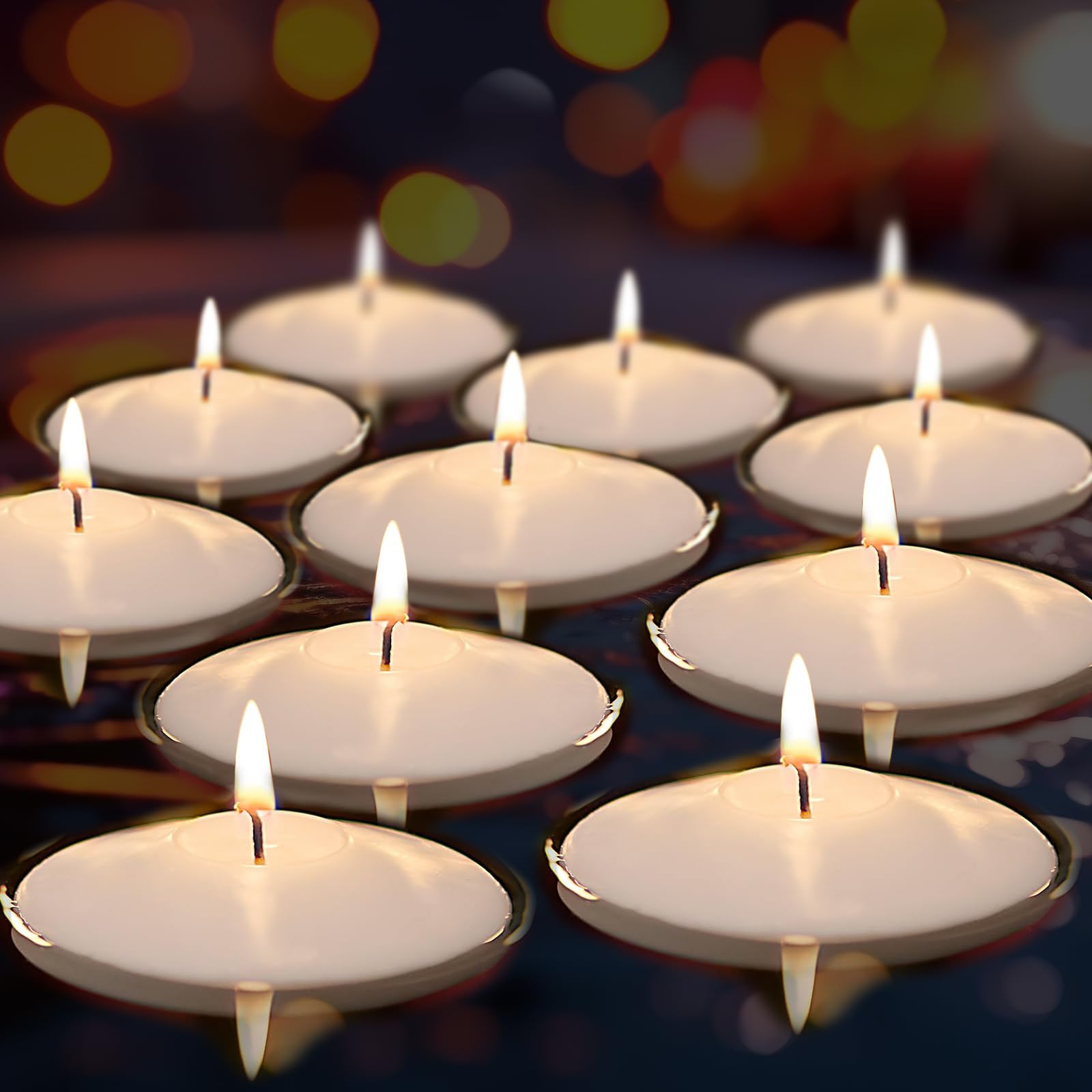 48 Unscented White Floating Candles (2 Inch) - Long Lasting Elegant Tea Lights for Birthday Wedding Party Decorations - Perfect for Pool, Bathtub, Vase & Centerpiece Displays