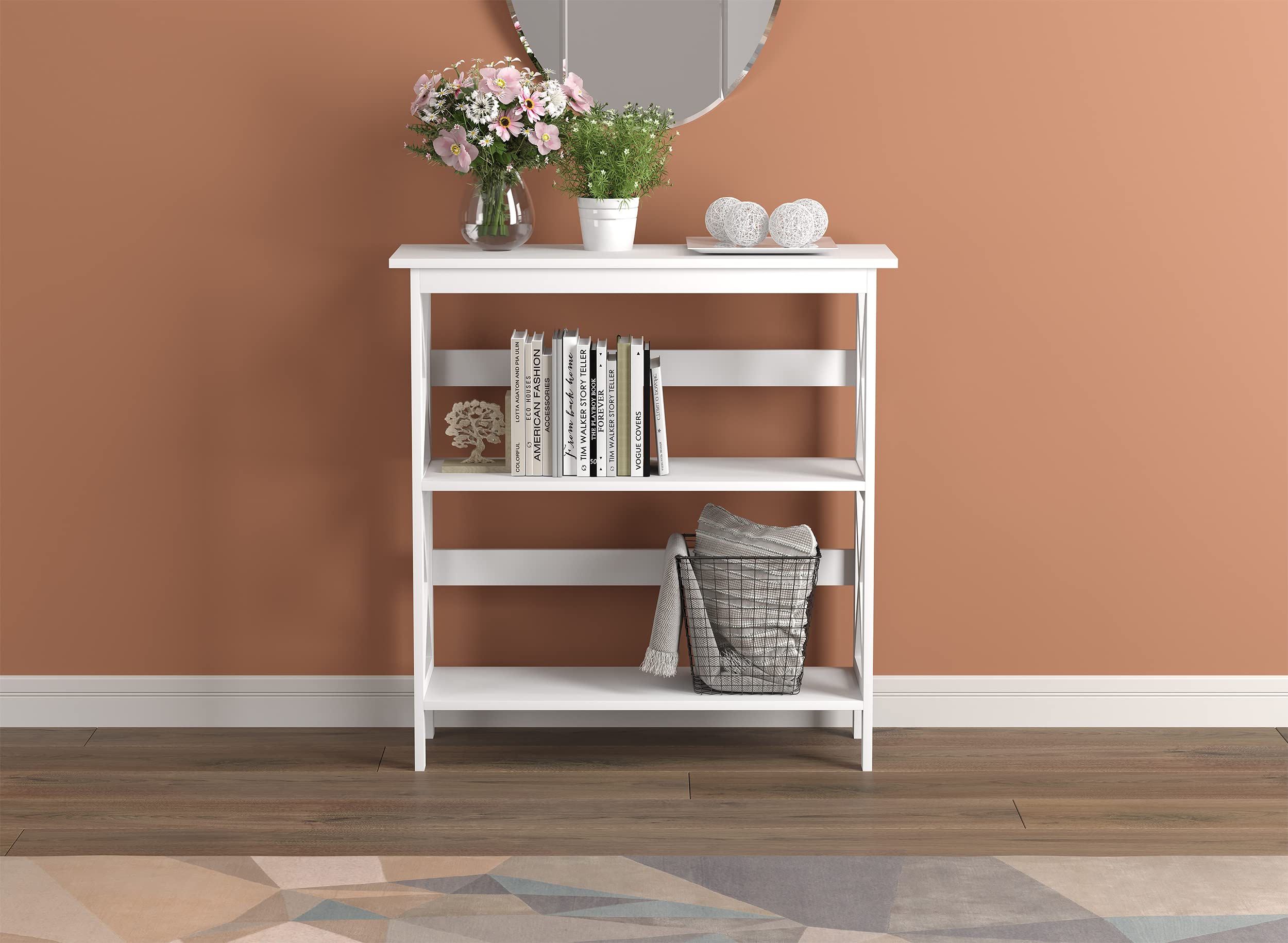 White Modern Console Table with 2 Storage Shelves - TV Stand, Entryway Table for Living Room, Bedroom & Office - Multi-Functional Sofa Side Table & Couch Caddy for Home Decor | Perfect for Small Spaces, Apartment Essentials & Housewarming Gifts