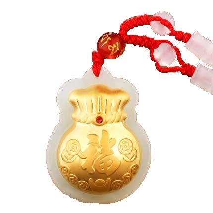 Premium Gold Inlaid Hetian Jade Money Bag Pendant Necklace - Elegant Chinese Jade Jewelry for Women, Perfect Gift for Birthday, Anniversary & Special Occasions