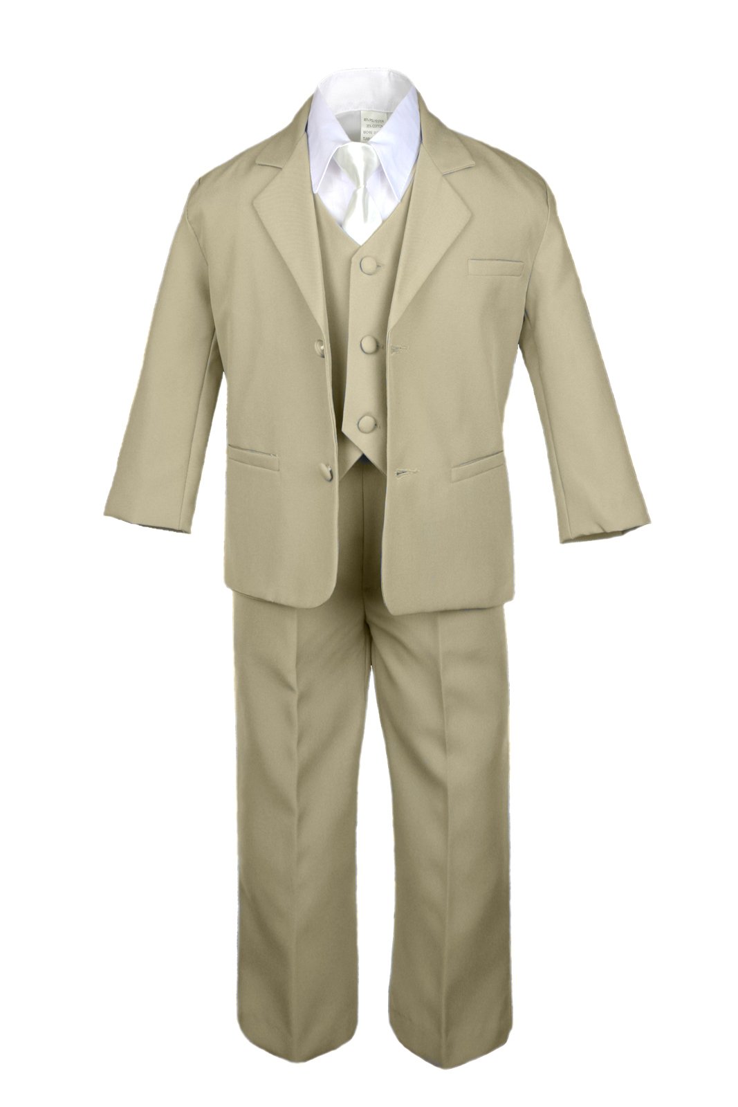 6-Piece Boys' Khaki Vest Set with Satin Ivory Necktie - Formal Tuxedo Suits for Baby to Teen - Perfect for Weddings, Parties & Special Occasions
