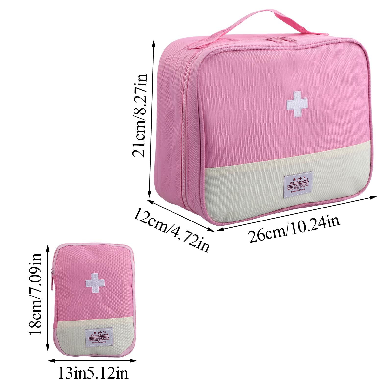 Focenat 2-Pack Waterproof Travel Pharmacy Bags - Pink First Aid Medicine Storage Organizer for Home, Office, Camping & Outdoor Adventures - Perfect for Daily Essentials, Emergency Kits & Travel Accessories