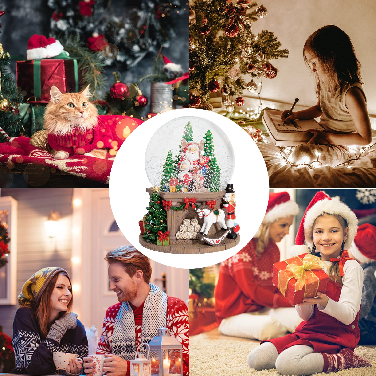 Taman Christmas Snow Globe with Santa, Gifts & White Horse - Musical Nutcracker with Swirling Glitter Snowflakes & LED Lights - Festive Tabletop Holiday Decor for Home, Office & Christmas Tree Display