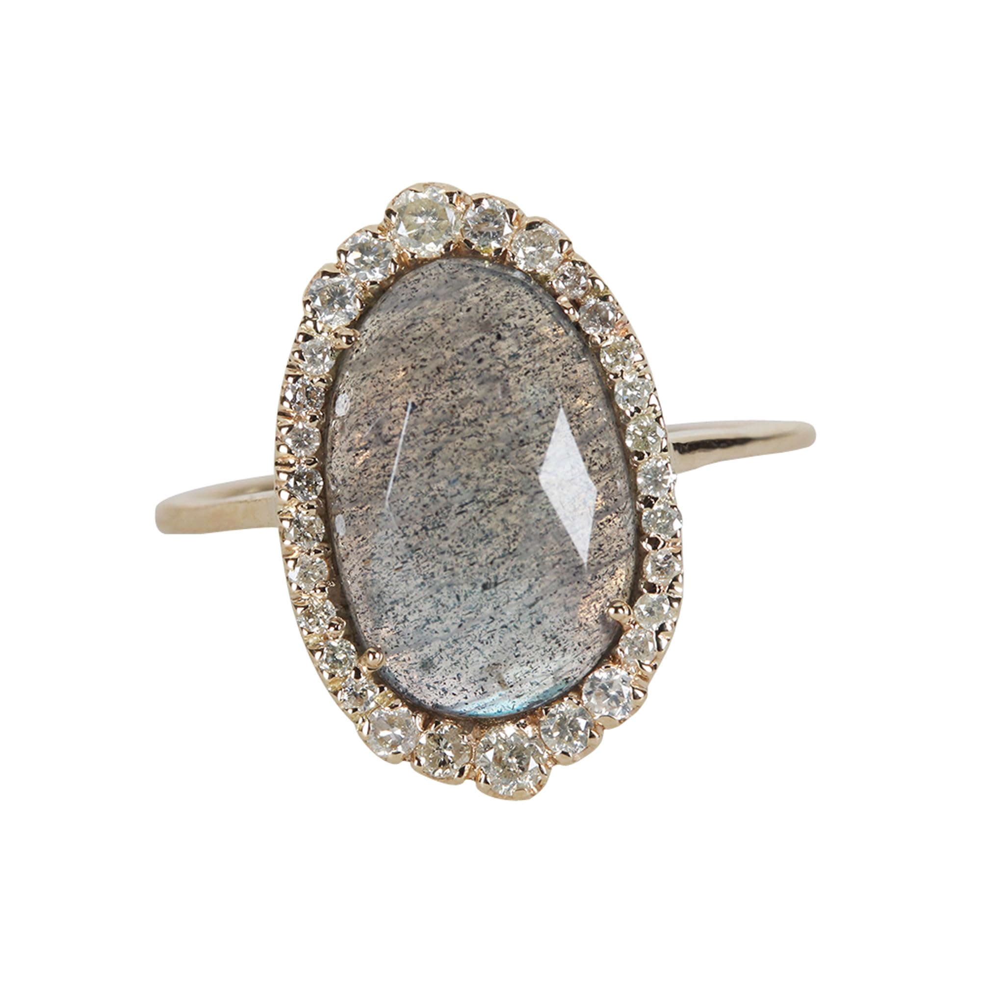 Anjistouch 14K Yellow Gold Labradorite Gemstone Ring with Pave Diamonds | Natural Round Cut Women's Jewelry for Everyday Wear & Special Occasions