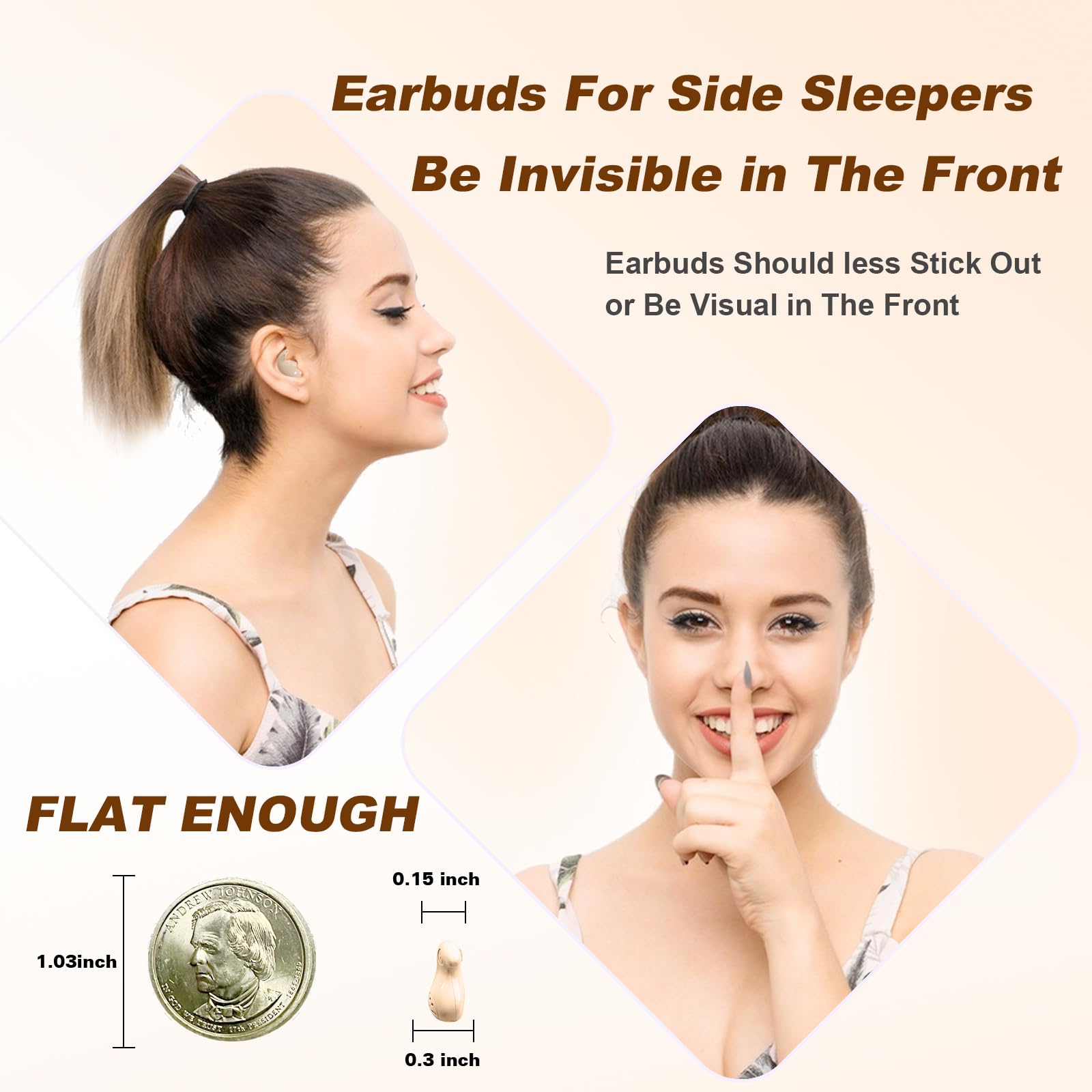 Xmenha Wireless Invisible Sleep Earbuds for Side Sleepers - Bluetooth Mini Headphones with Noise Isolation for Small Ears | Comfortable Sleeping Earphones for Night Use, Travel & Meditation