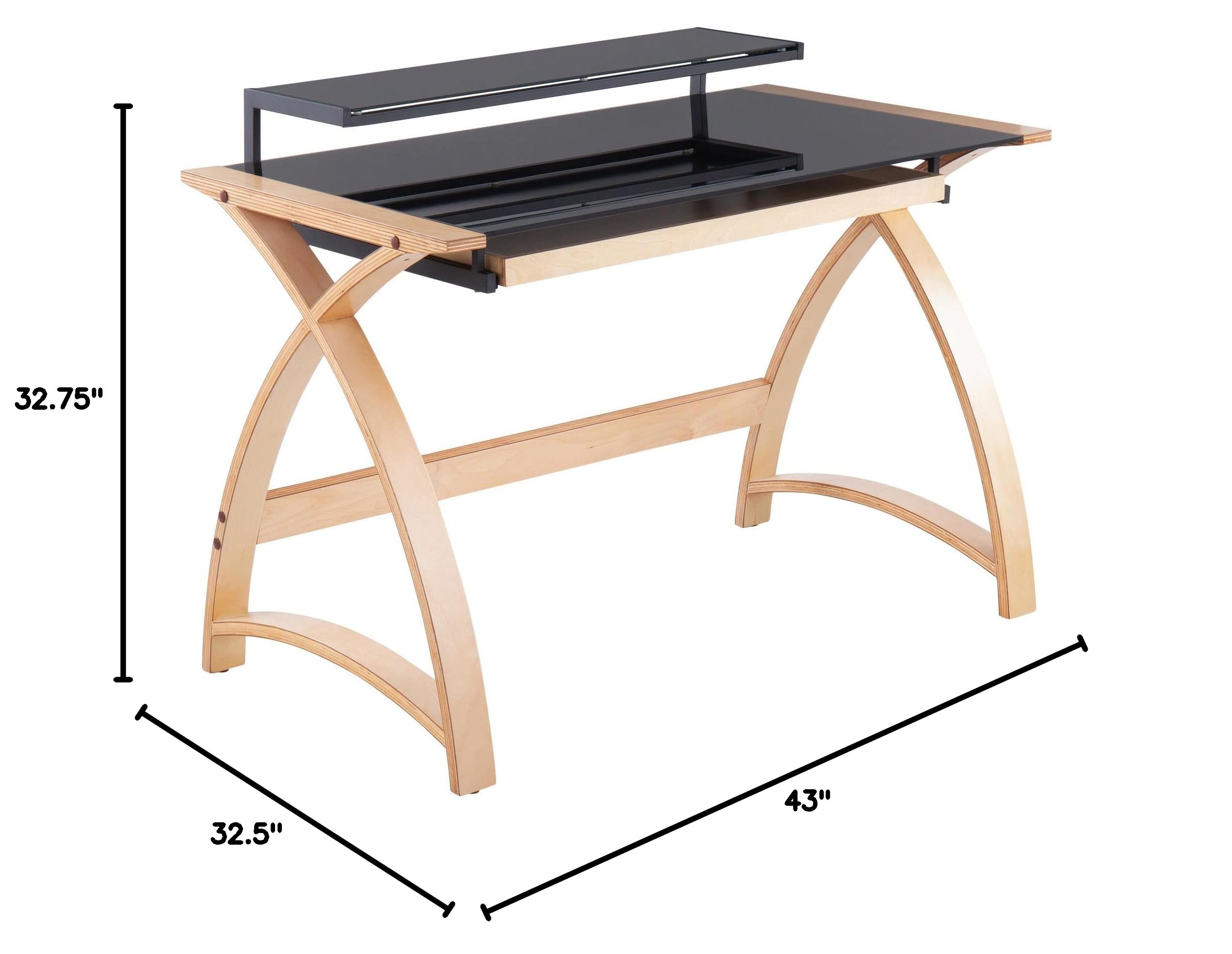 LumiSource Bentley Glass Desk - Modern Home Office & Computer Desk with Drawers, Black Small Desk for Bedroom, Gaming & Workspace - Mid Century Style for Study, Work from Home & Office Setup