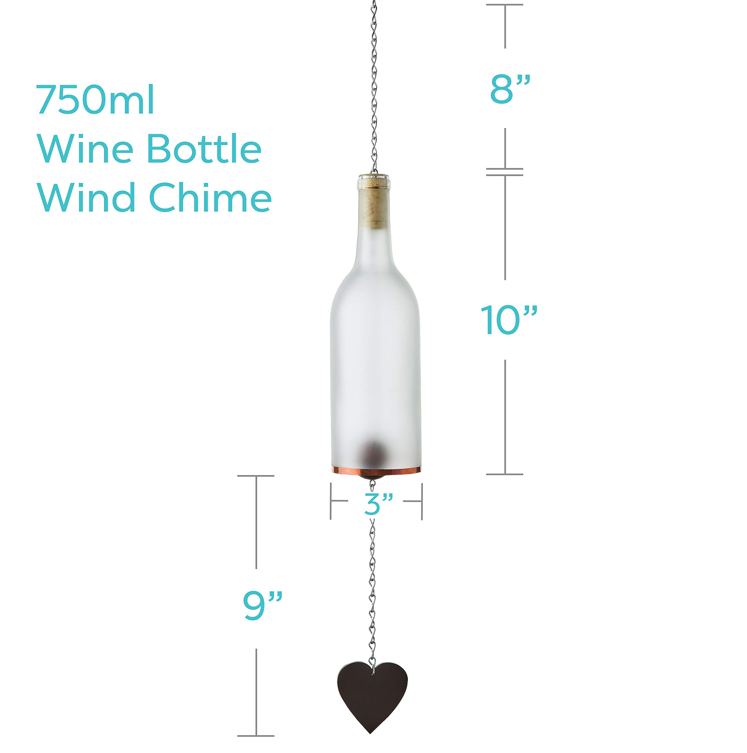 Handmade Wine Bottle Wind Chime Set of 5 - Outdoor & Indoor Decorative Wind Chimes, Glass Bottle Suncatcher for Garden, Patio, Home - Unique Gift for Women, Housewarming, Wedding