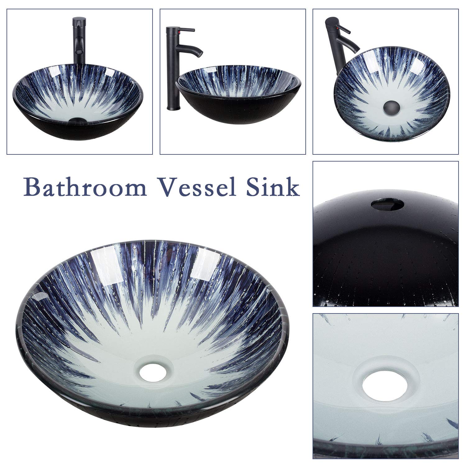 Stylish Tempered Glass Round Vessel Sink with Faucet & Pop-Up Drain - 1.5 GPM Flow Rate - Modern Bathroom Vanity Bowl for Contemporary Home Decor | Perfect for Spa-Like Bathrooms, Powder Rooms & Luxury Master Suites