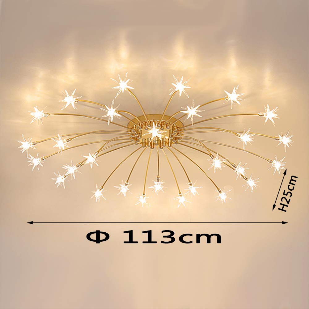 Starry Gold Glass Chandelier LED Ceiling Light - Modern Pendant Lamp for Living Room, Bedroom, Dining Room & Hallway - Elegant Lighting Fixture for Home Decor, Wedding & Restaurant Ambiance