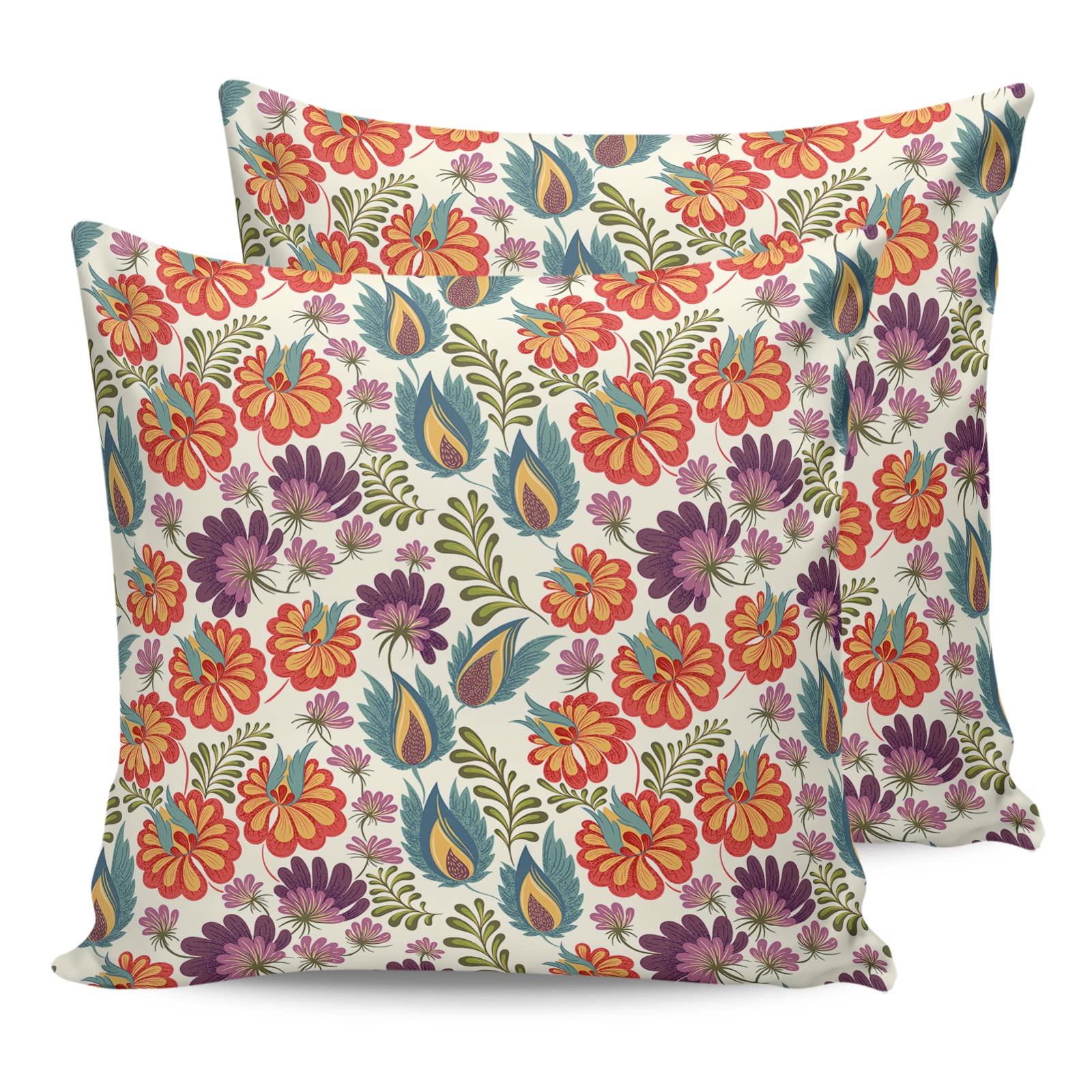 CHARMHOME 2-Pack Vintage Floral Bohemian Throw Pillow Covers - 20x20 Inch Square Decorative Pillow Cases for Sofa, Couch & Bed - Soft Home Decor for Living Room, Bedroom & Dorm