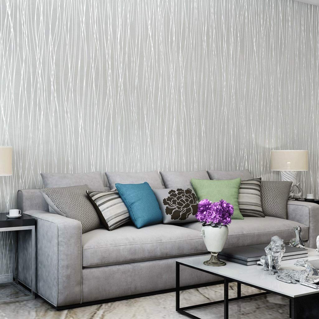 AMAZWI Non-Woven Wallpaper - Solid Gray Simple Striped Design for Bedroom & Living Room Walls | Easy Peel & Stick Installation | Perfect for Home Decor & Accent Walls