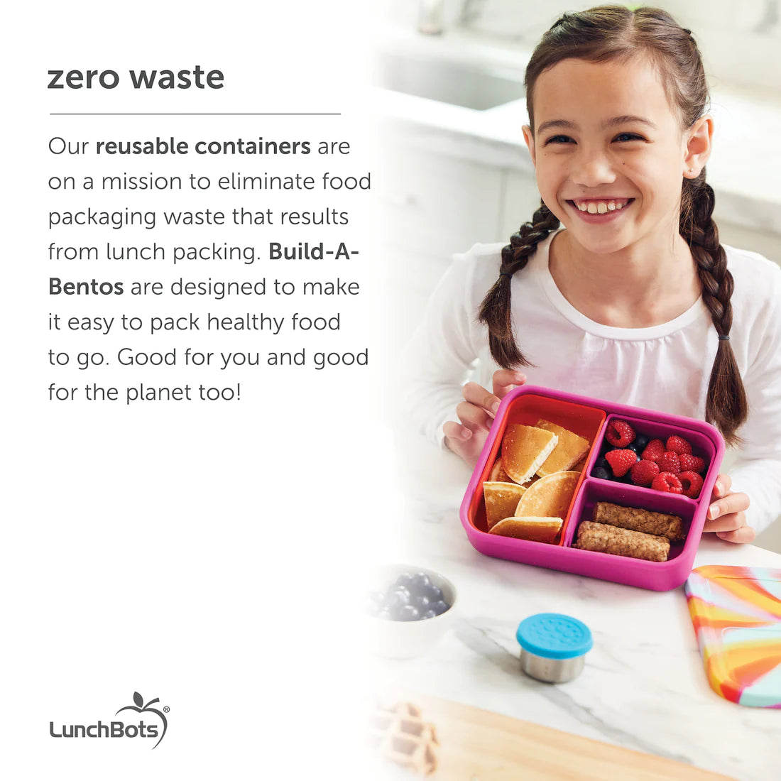 LunchBots Build A Bento Large Platinum Silicone Bento Box - Eco-Friendly Food Container for Adults & Kids - Perfect for School, Work, Picnics & Travel